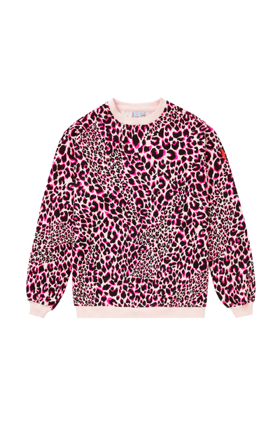 Scamp and Dude Neutral with Pink and Black Rock and Roll Leopard Oversized Sweatshirt | Product image of Neutral with Pink and Black Rock and Roll Leopard Oversized Sweatshirt on white background