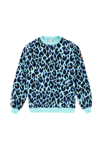 Turquoise with Black and Blue Shadow Leopard Oversized Sweatshirt