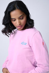 Pink Sweatshirt with Turquoise Logo