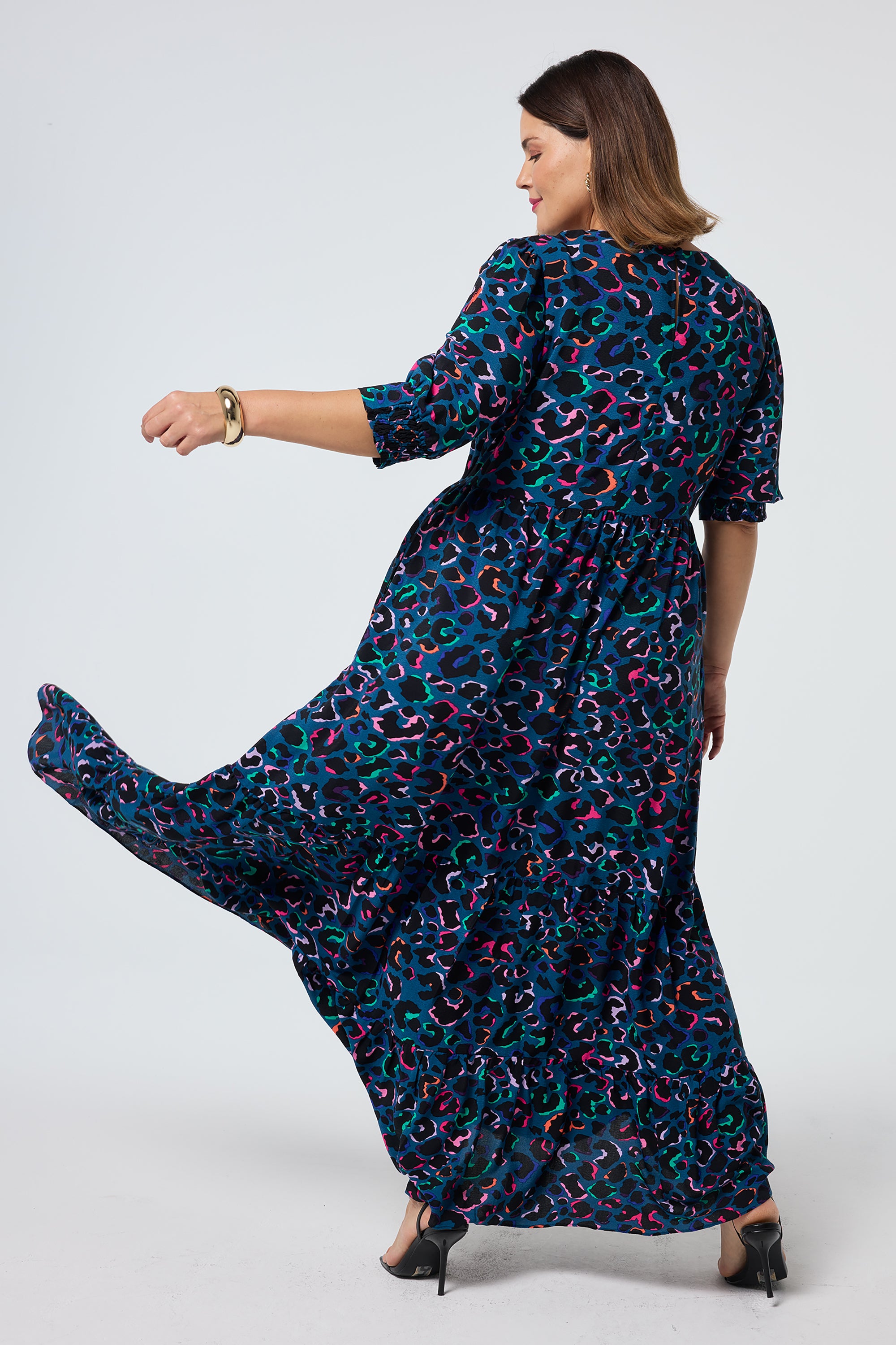 Teal with Rainbow Shadow Leopard Maxi Dress Scamp & Dude