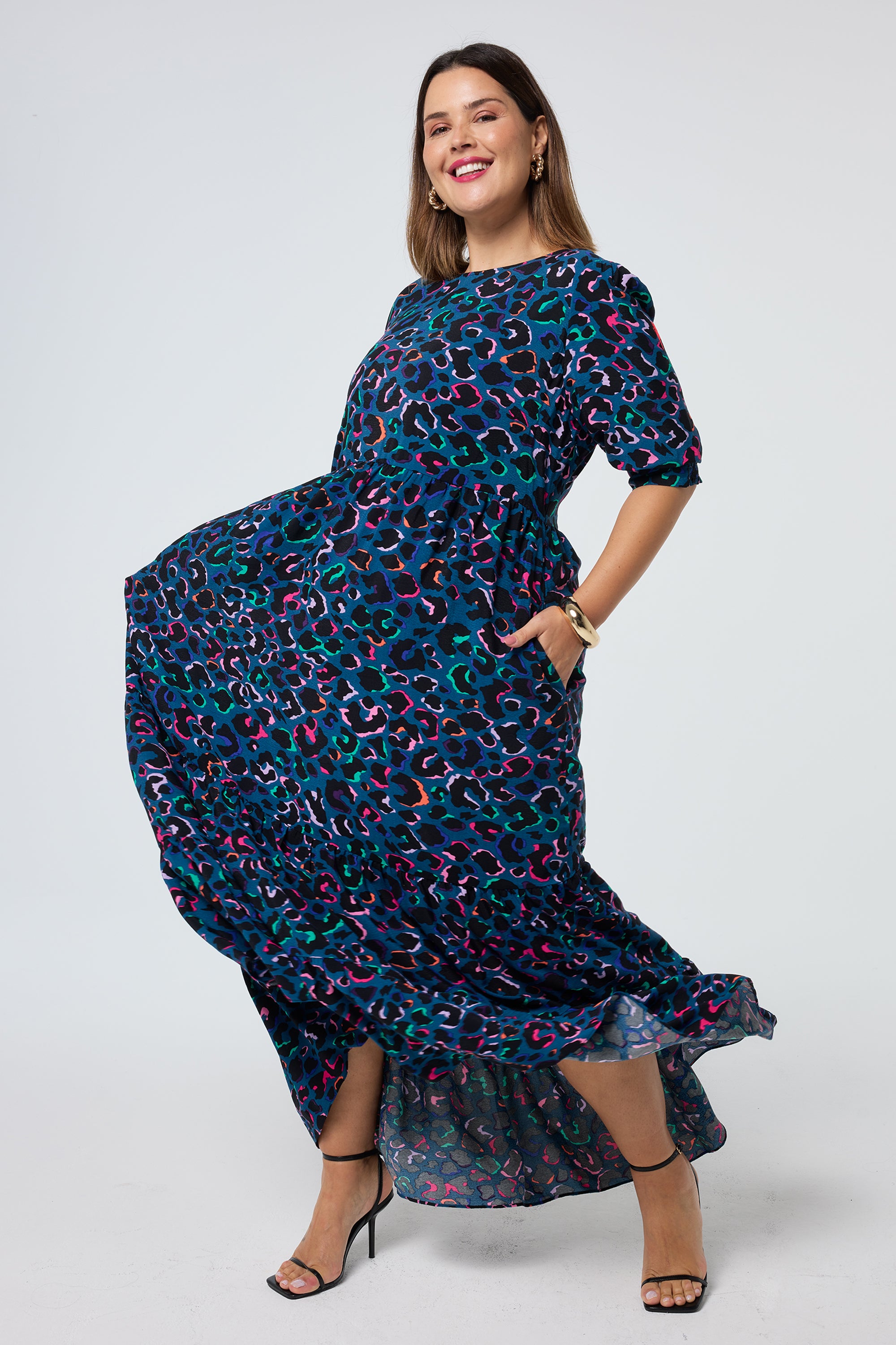 Teal with Rainbow Shadow Leopard Maxi Dress Scamp & Dude