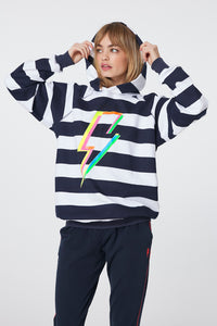 Navy with White Stripe and Rainbow Bolt Hoodie