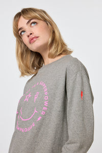 Grey Marl Smiley Face Oversized Sweatshirt