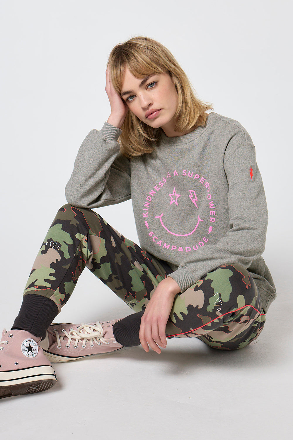 Grey Marl Smiley Face Oversized Sweatshirt Scamp & Dude