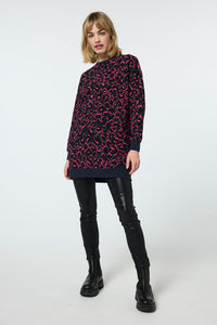 Navy with Black and Pink Shadow Leopard Oversized Tunic