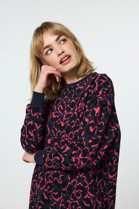 Navy with Black and Pink Shadow Leopard Oversized Tunic