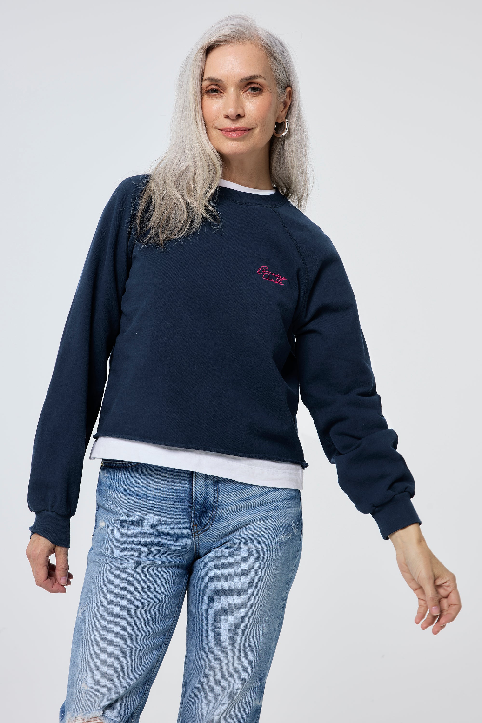 Washed Navy Cropped Sweatshirt Scamp Dude