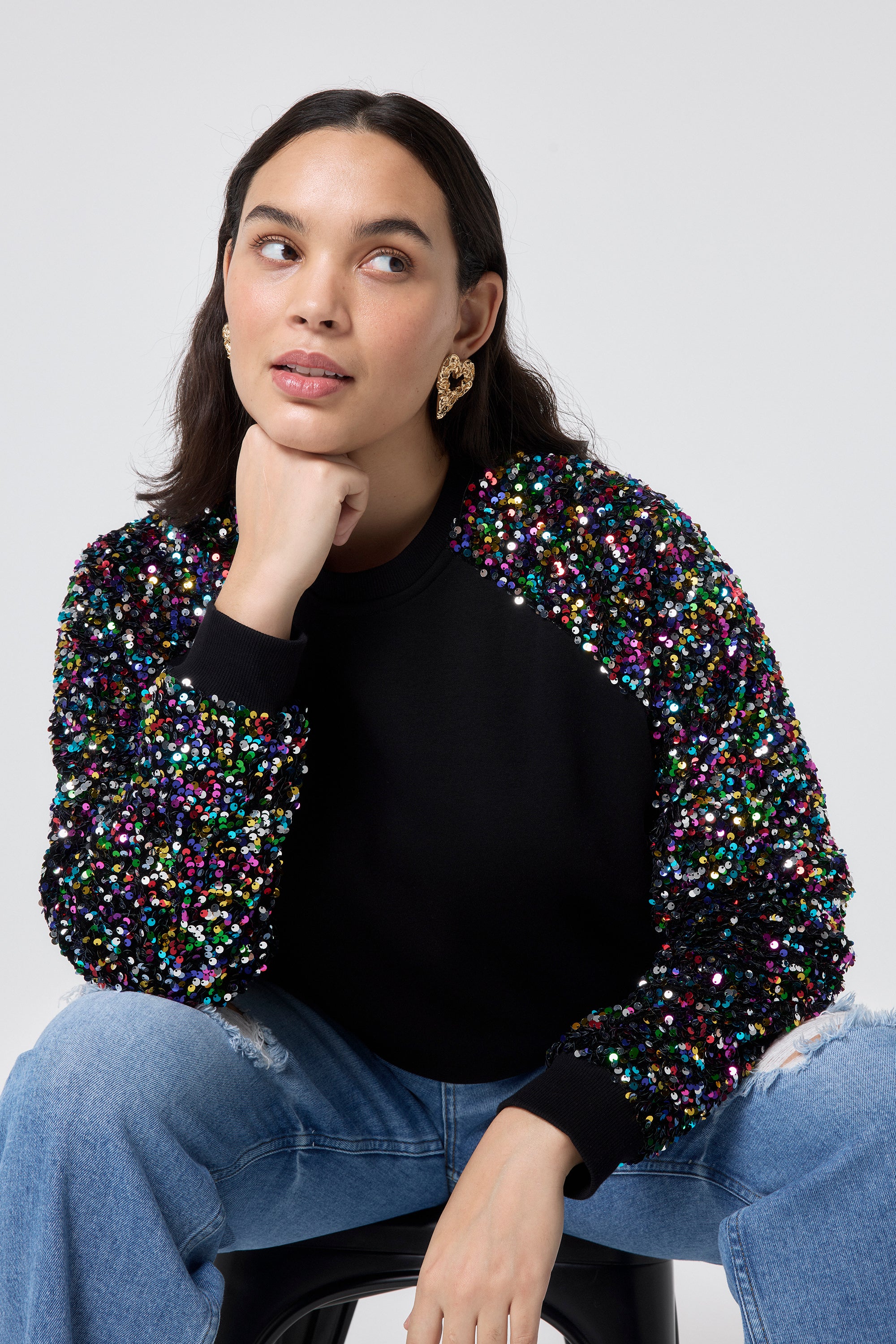 Black sequin sweatshirt deals