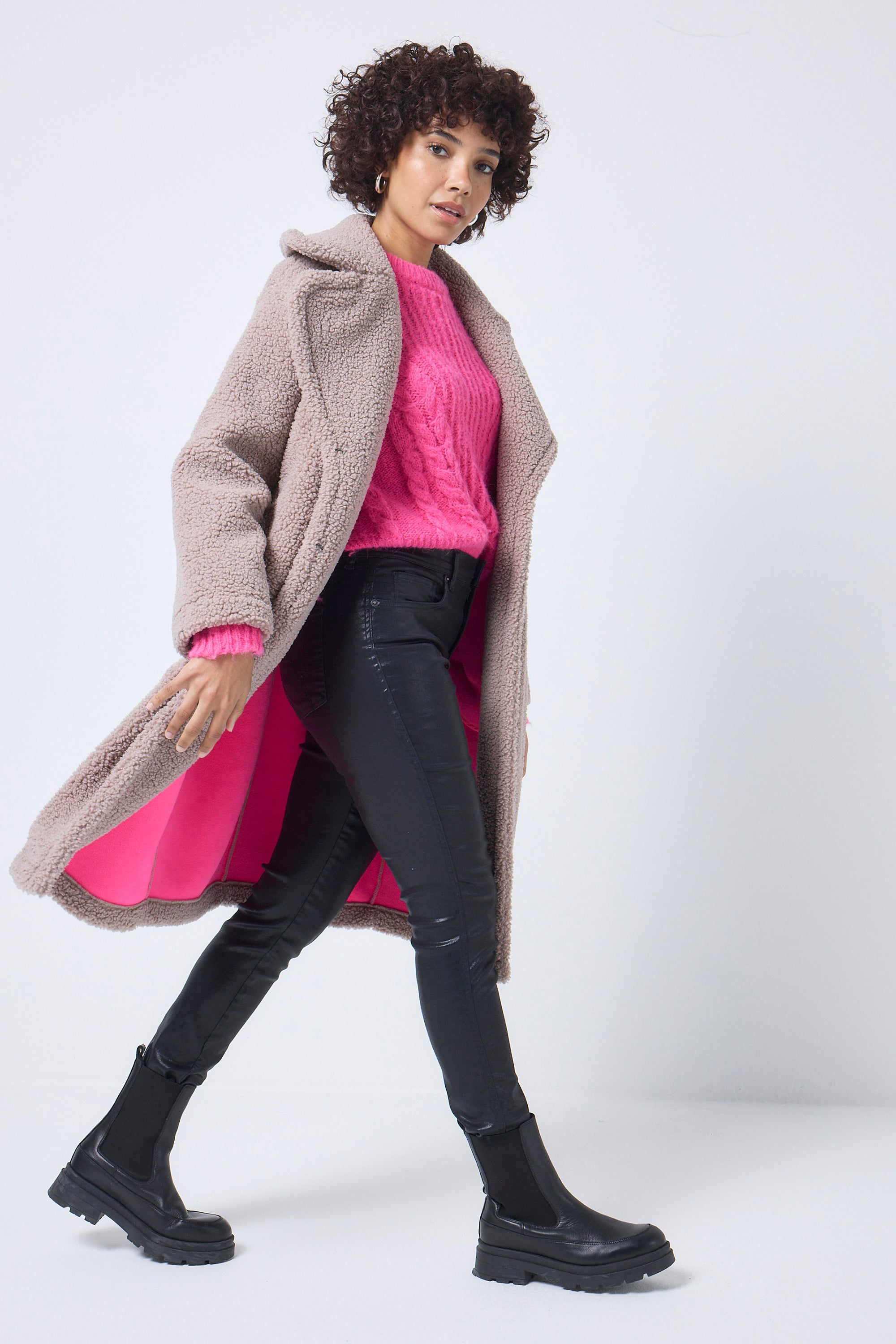 Pink longline teddy coat hotsell