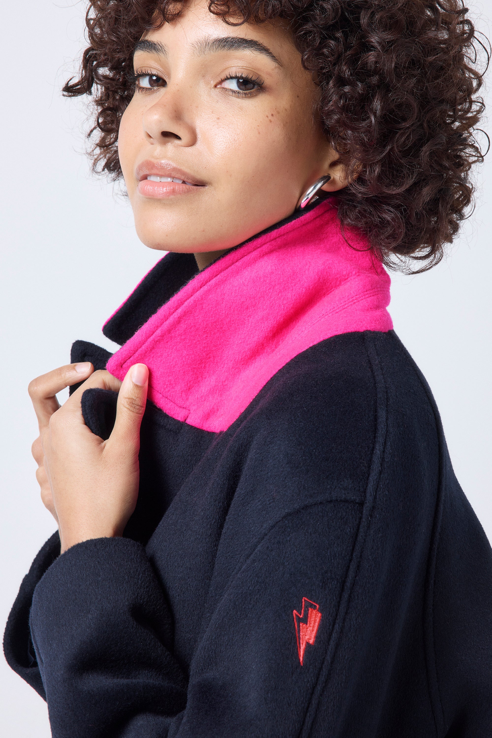 Navy with Neon Pink Wool Blend Coat Scamp & Dude