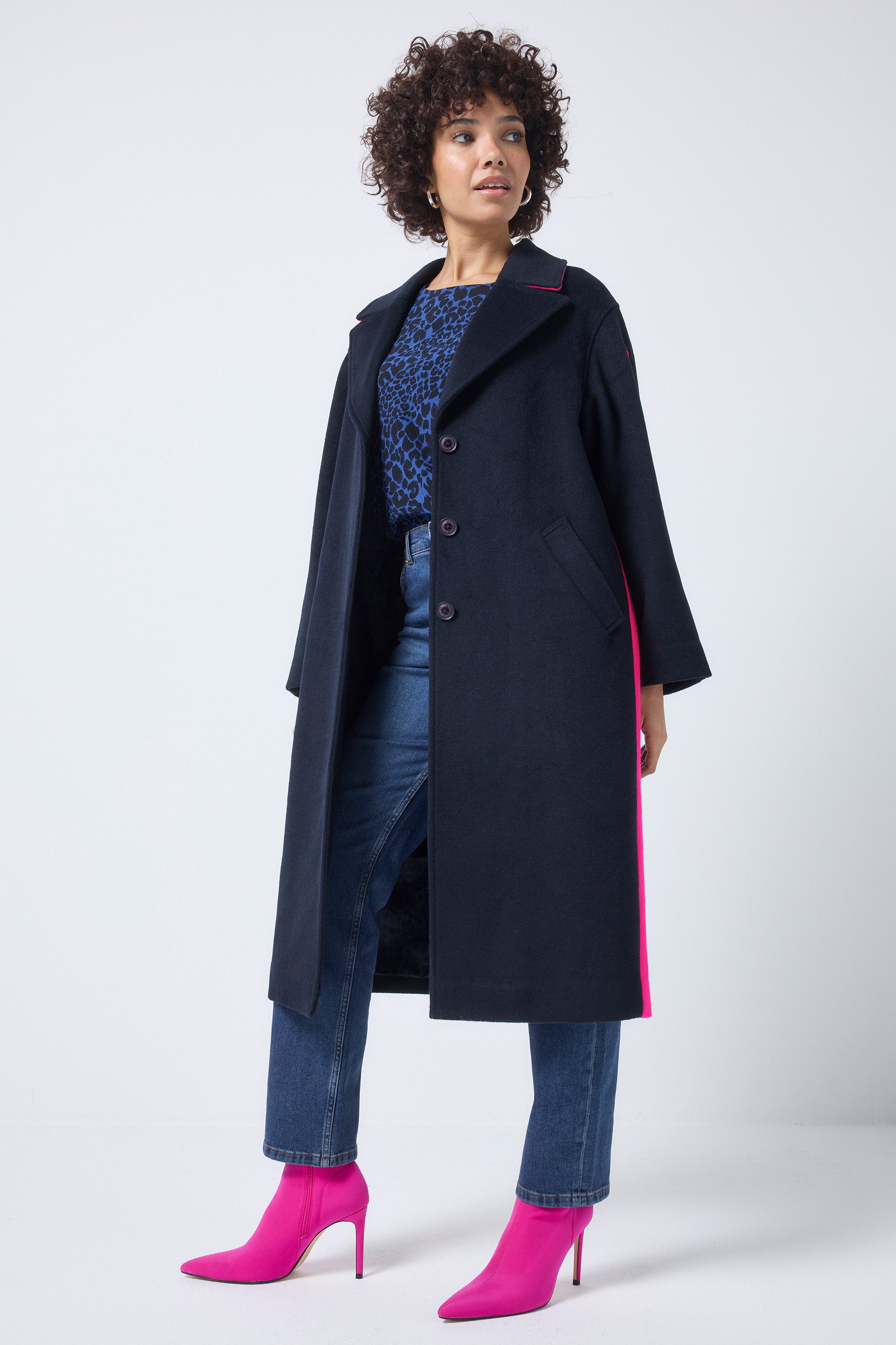 Navy with Neon Pink Wool Blend Coat Scamp & Dude