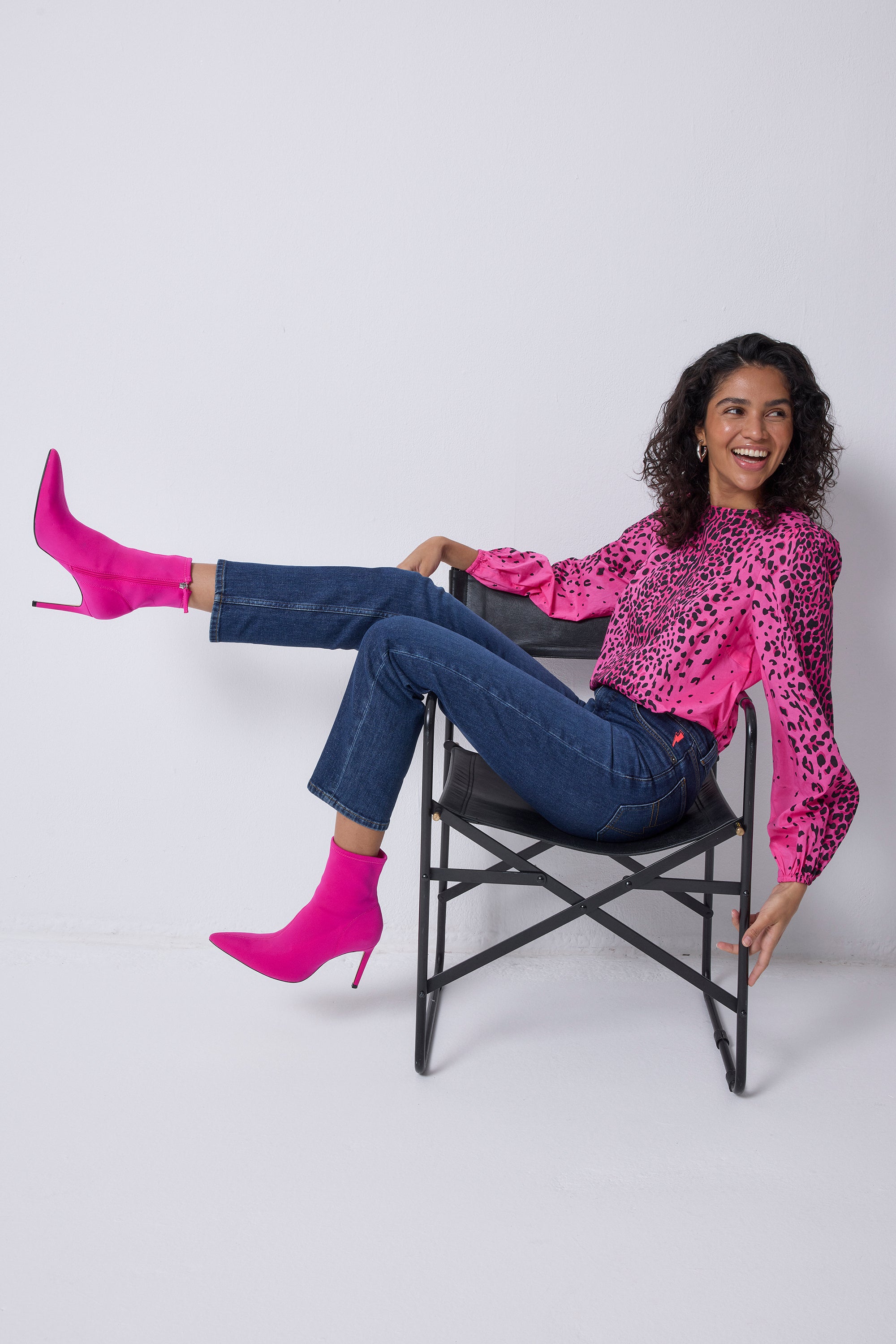 Pink with Black Wild Leopard Blouson Sleeve Top Scamp & Dude