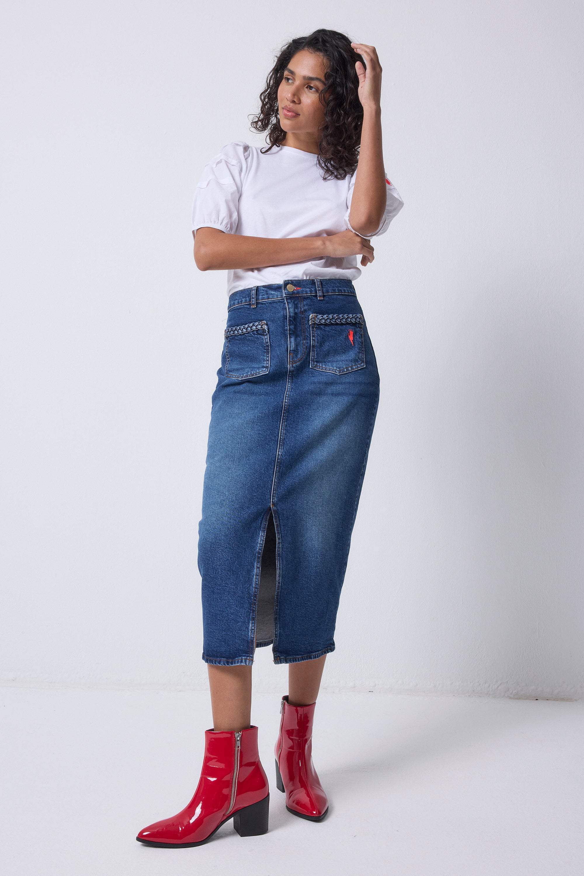 Indigo Denim Split Front Maxi Skirt Scamp & Dude.