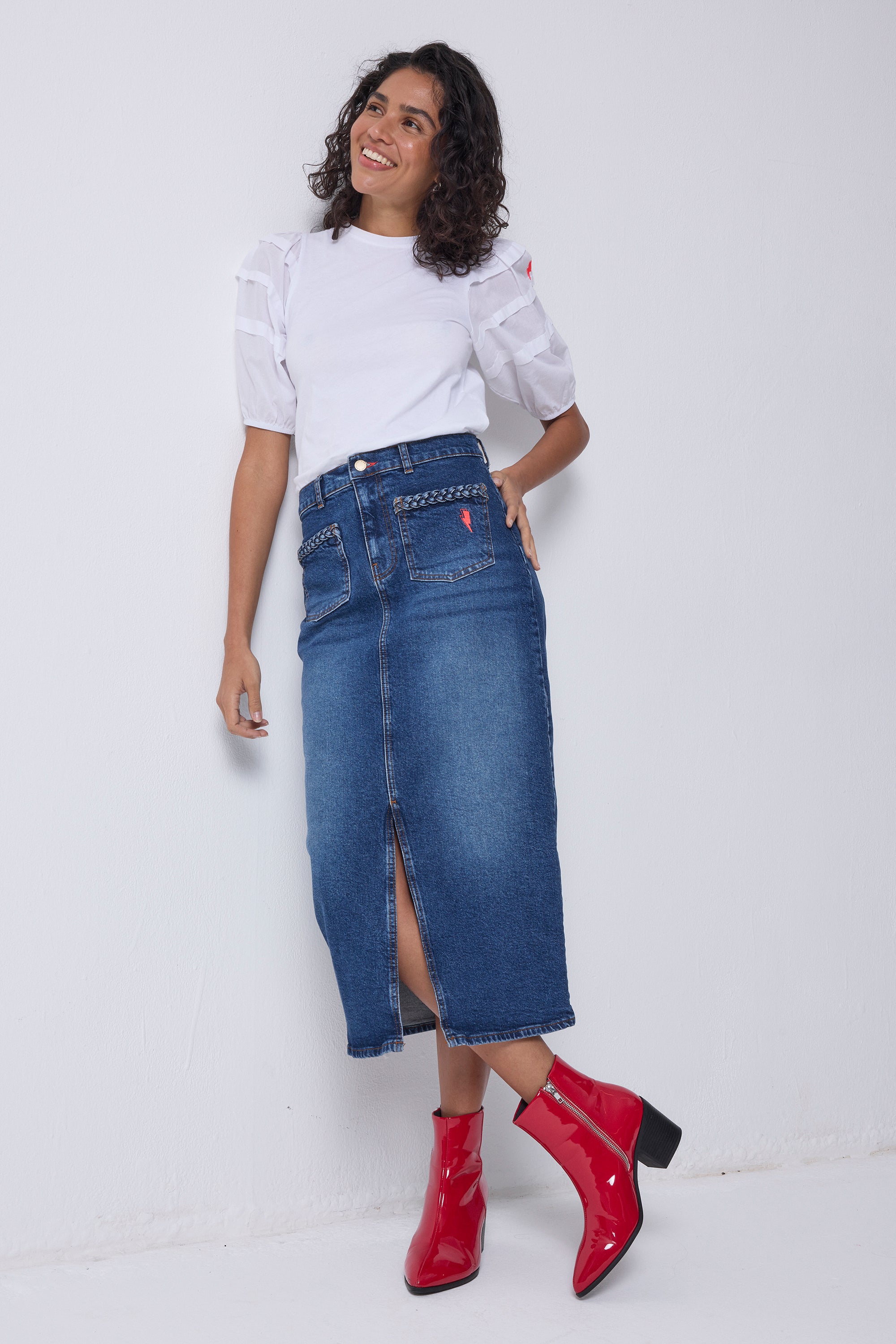 Indigo Denim Split Front Maxi Skirt Scamp & Dude.