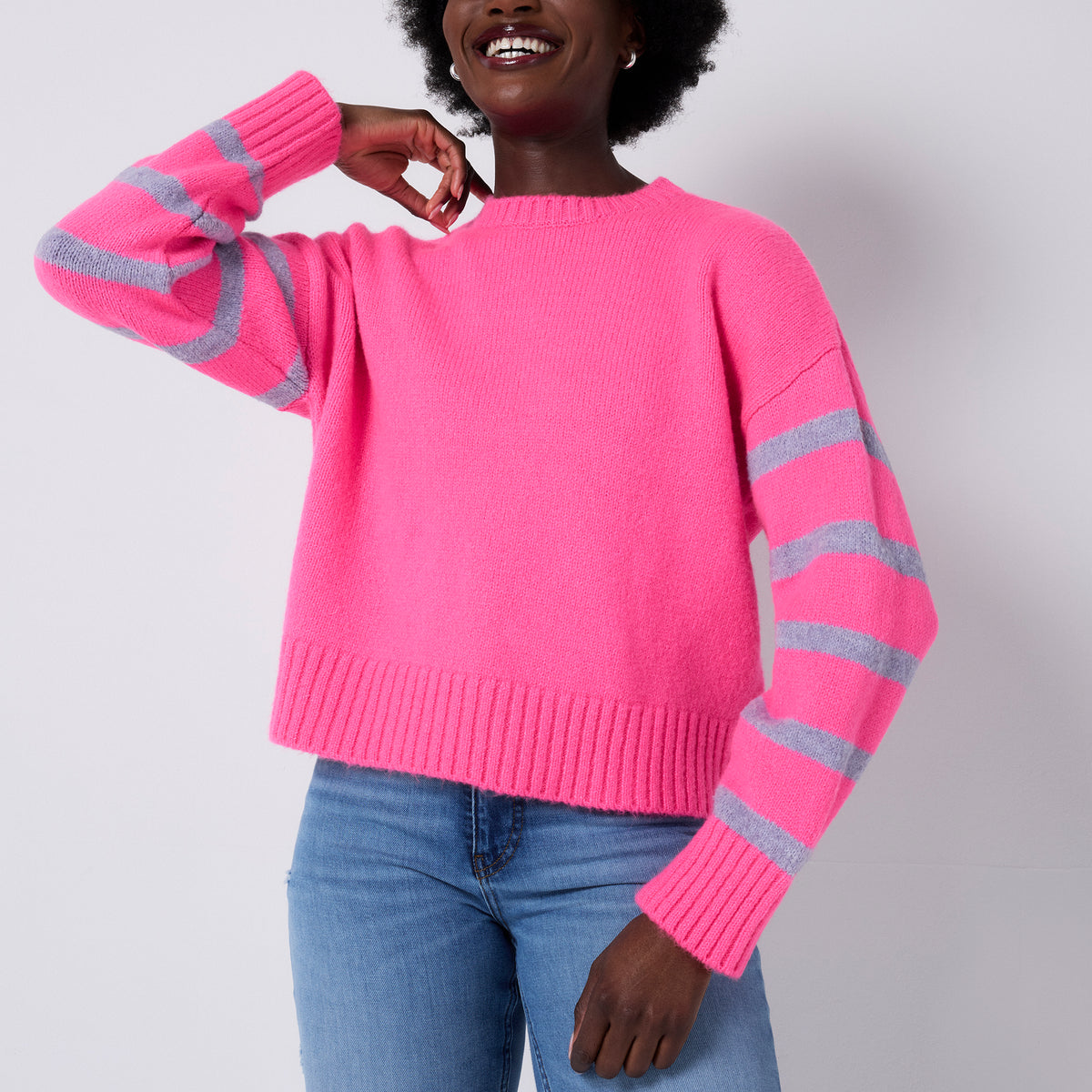 Neon Pink and Lilac Stripe Knit Jumper Scamp & Dude