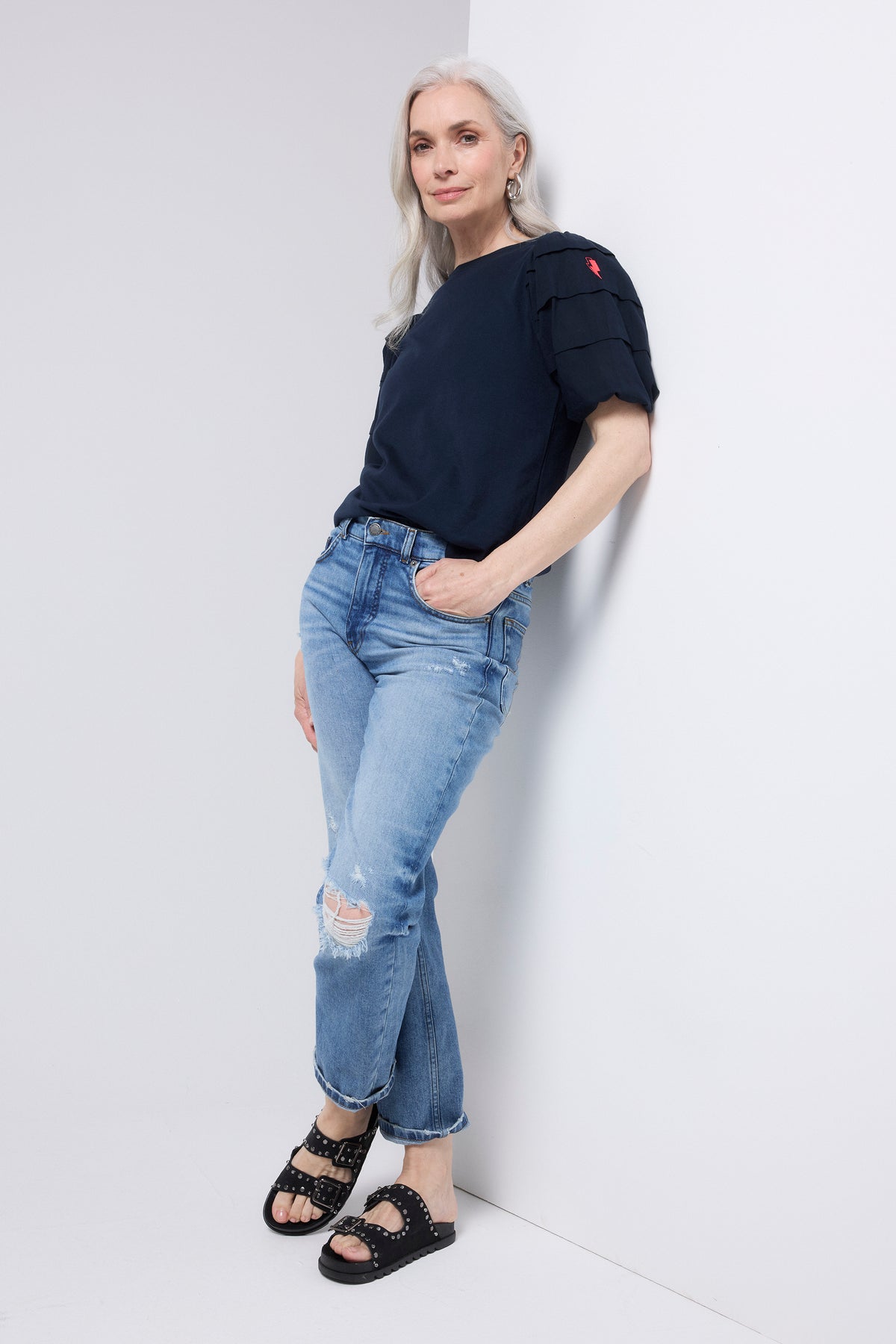 Pintuck Sleeve Sweatshirt