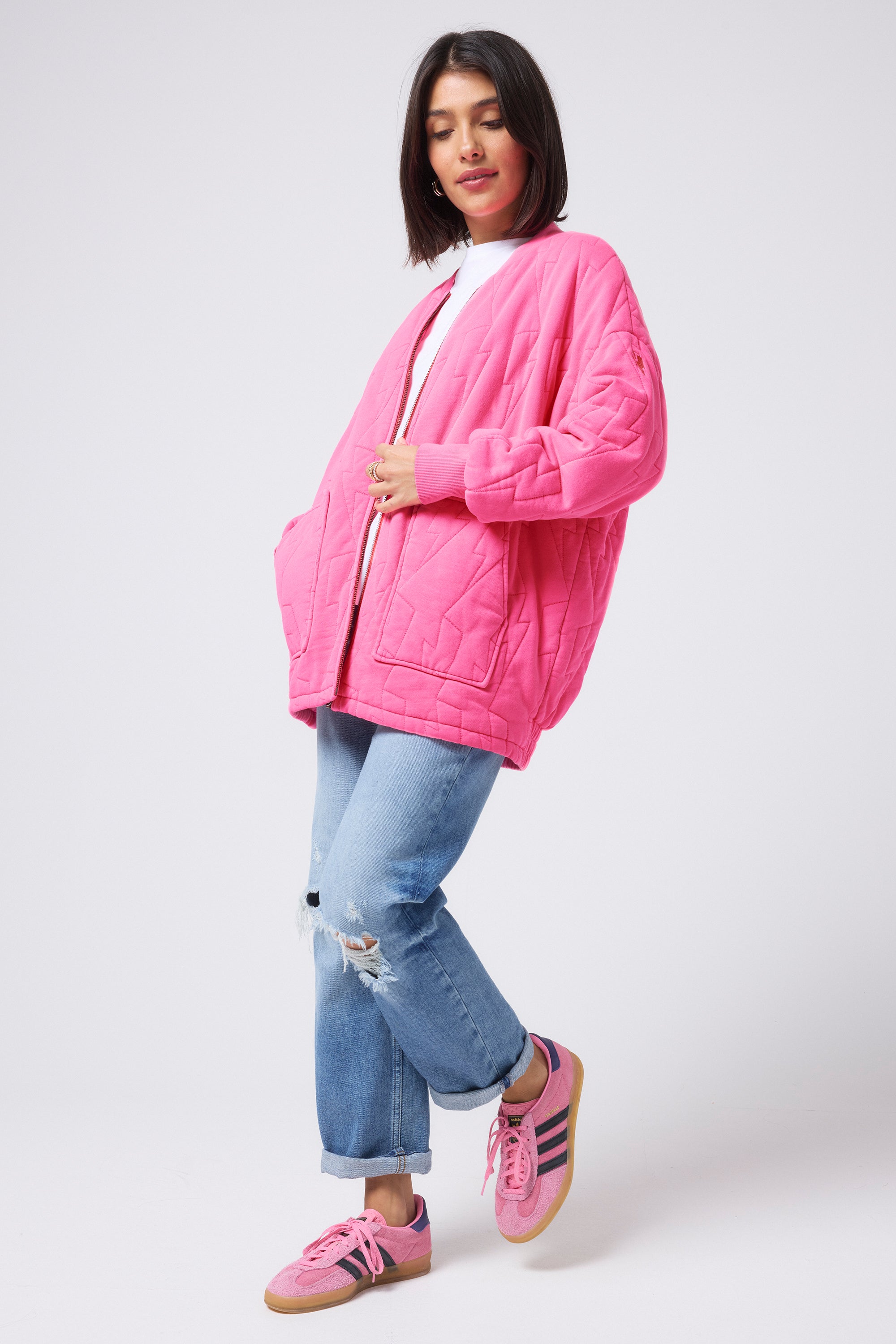 Neon Pink Organic Cotton Quilted Lightning Bolt Oversized