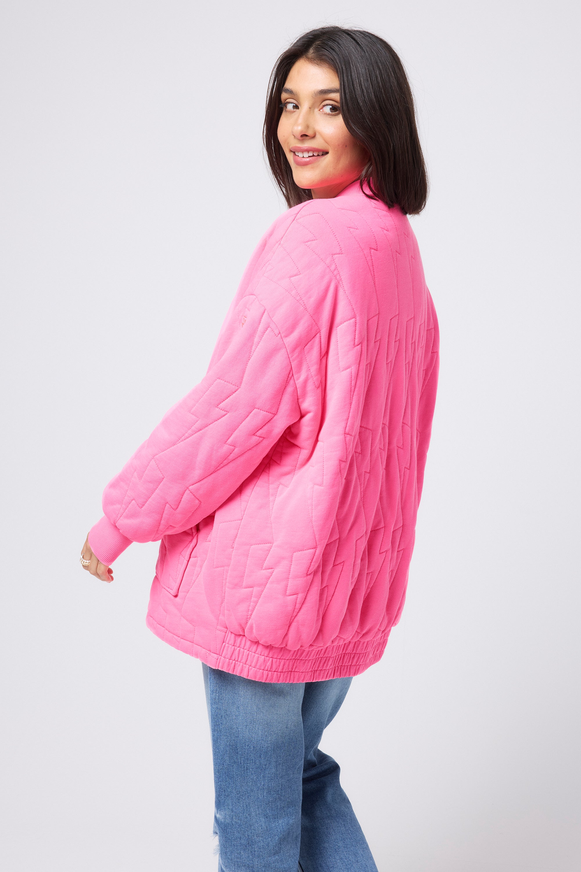 Neon Pink Organic Cotton Quilted Lightning Bolt Oversized