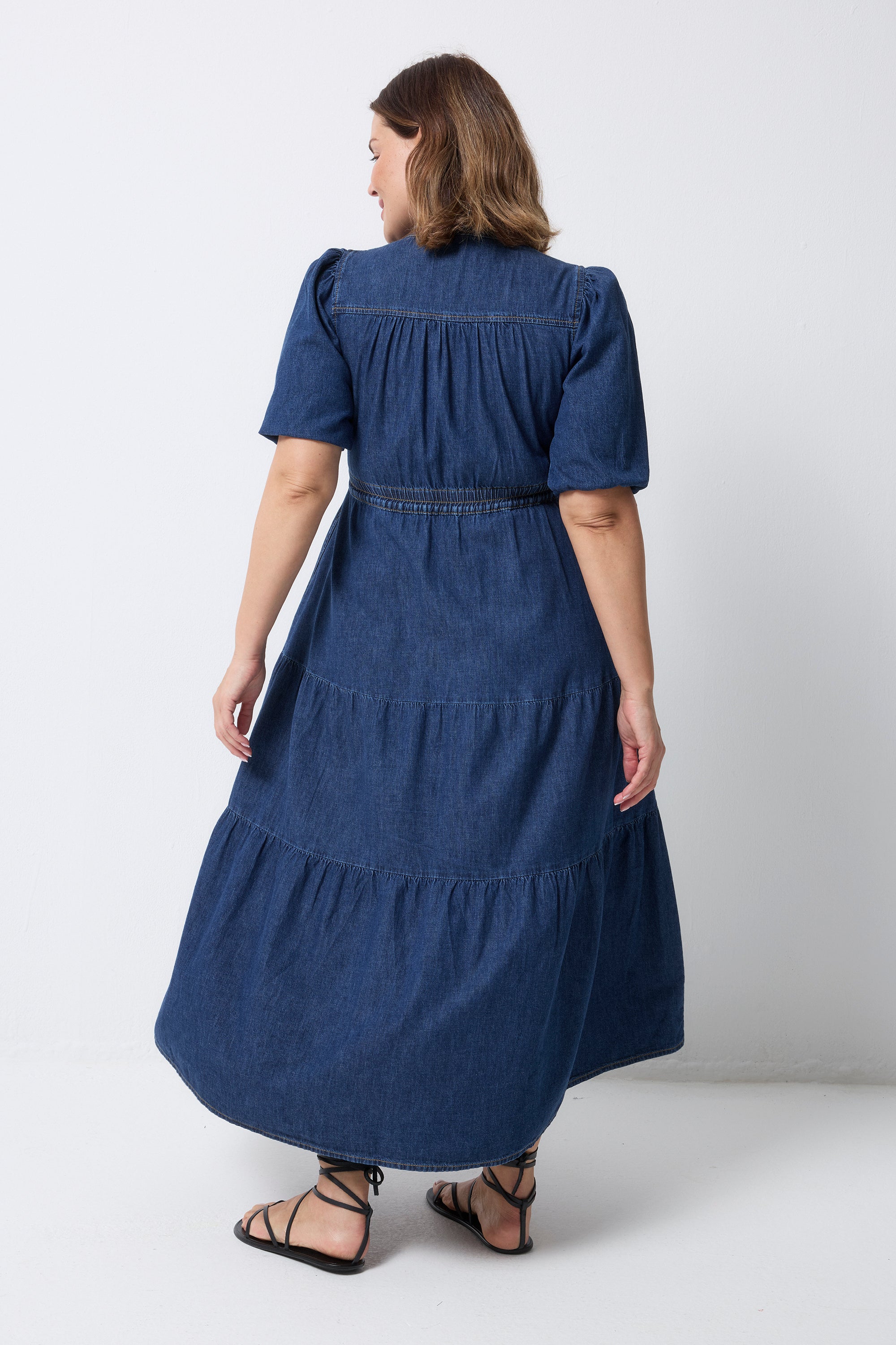 Authentic Indigo Zip Detail Tiered Midi Denim Dress Scamp & Dude
