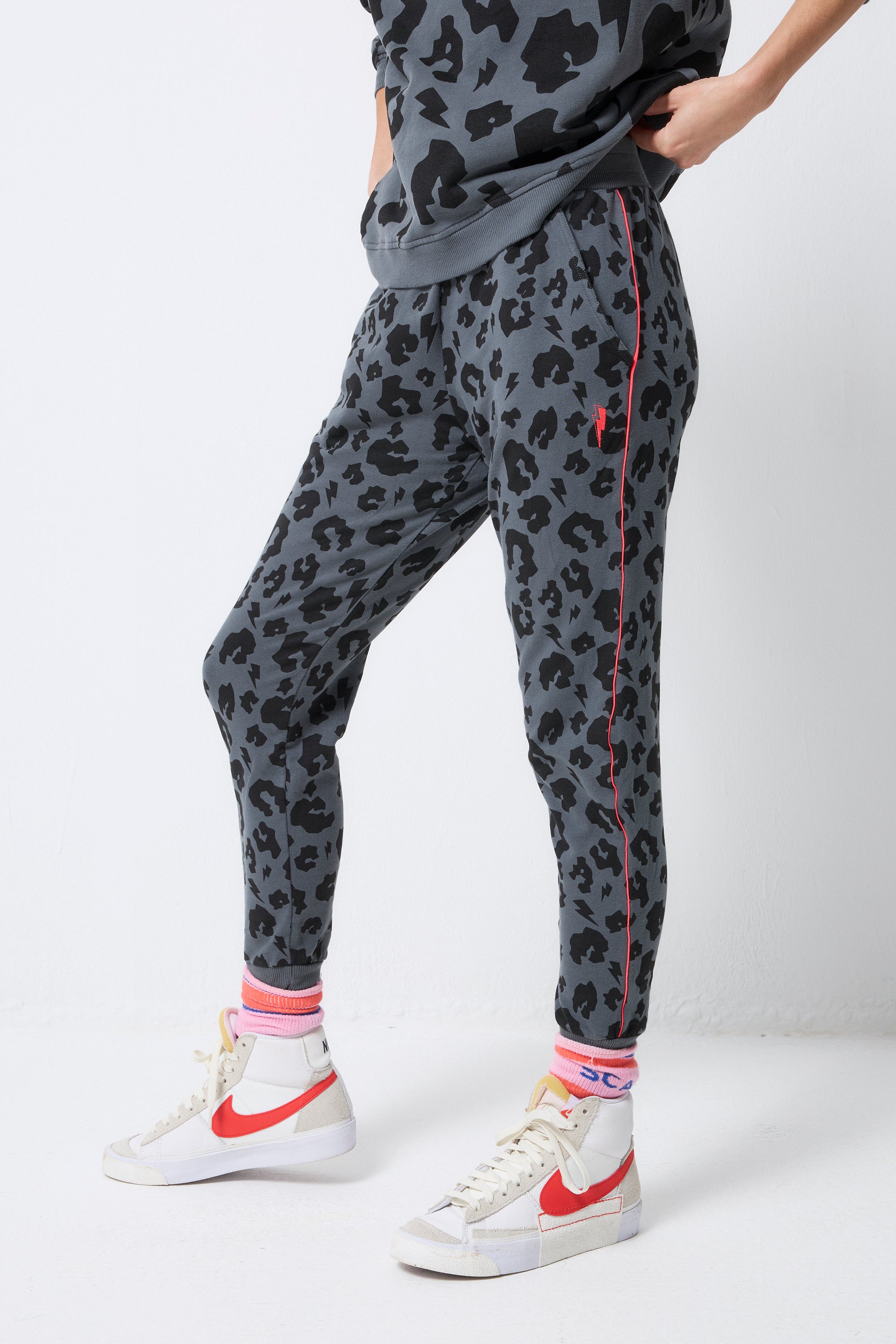 Adult Cosy Joggers Grey with Black Leopard Print And