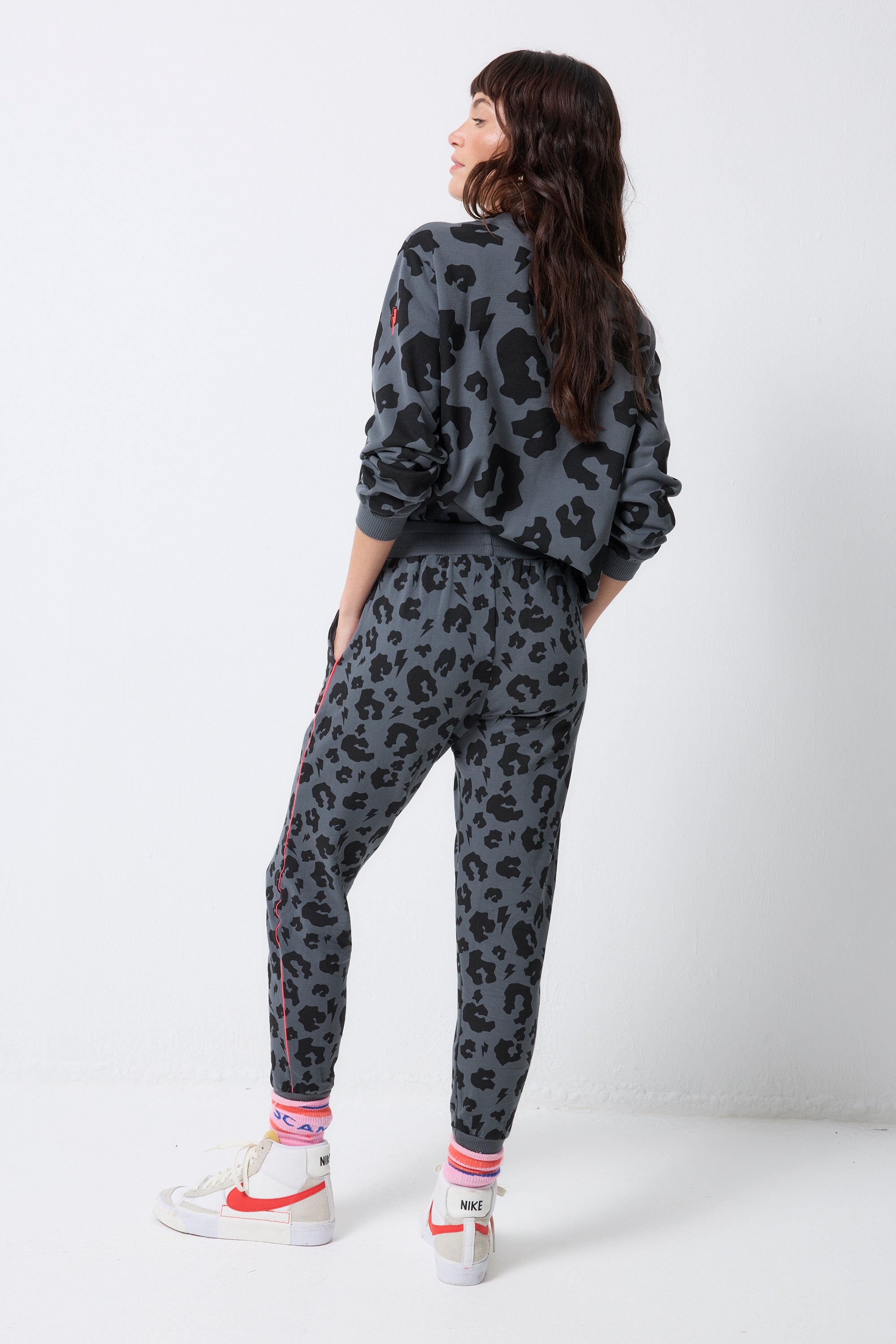 Adult Cosy Joggers Grey with Black Leopard Print And