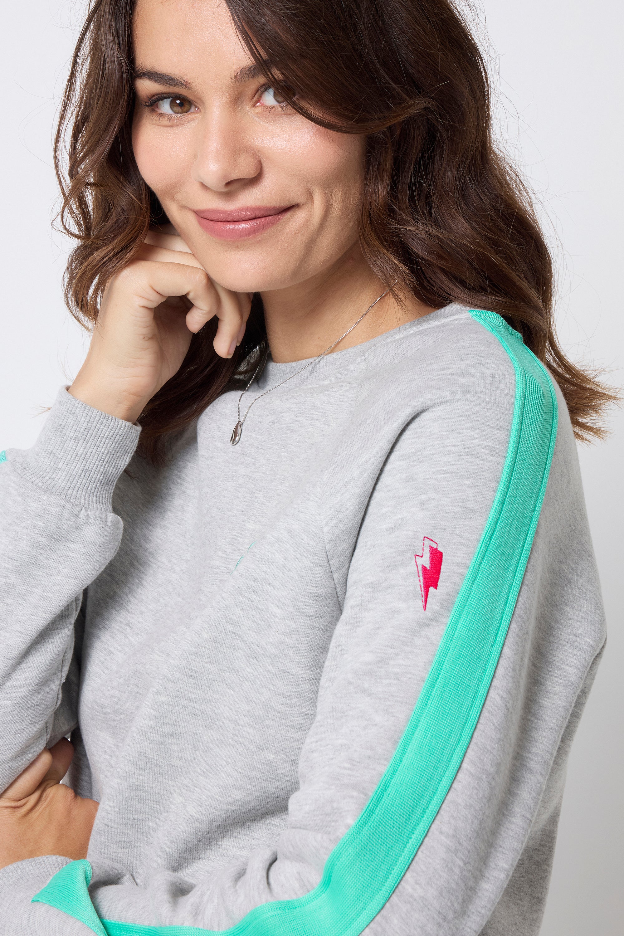 Grey Marl with Turquoise Colourblock Oversized Sweatshirt