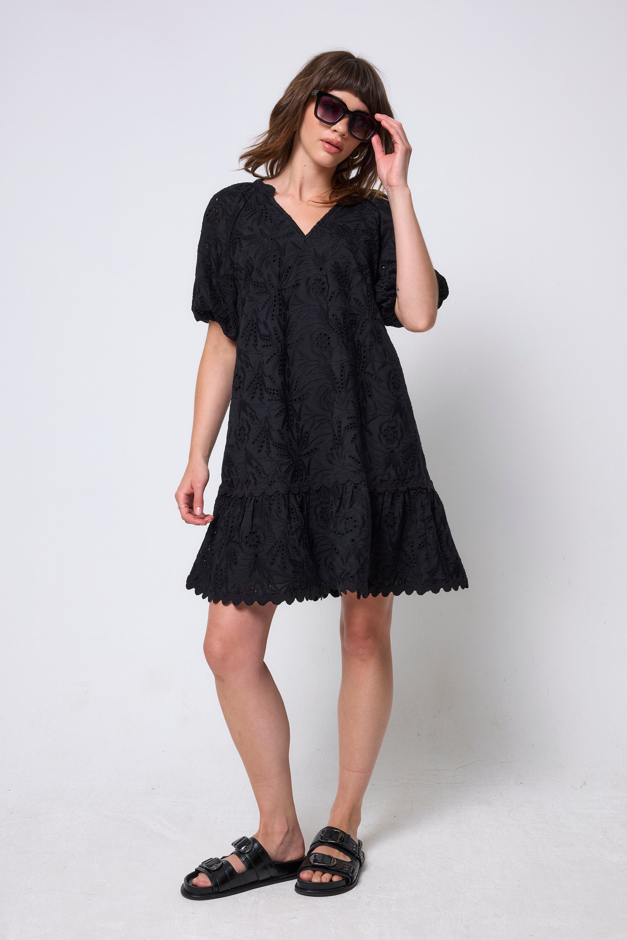 Black V-Neck Broderie Short Dress Scamp & Dude Black V-Neck Broderie Short Dress Scamp & Dude