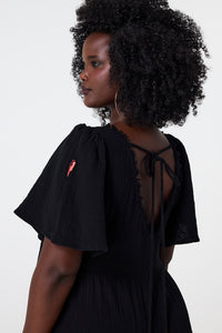 COMING SOON: Black Flute Sleeve Tiered Midi Dress
