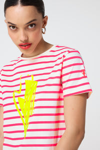 Ivory with Coral Stripe and Neon Yellow Glitch Bolt T-Shirt