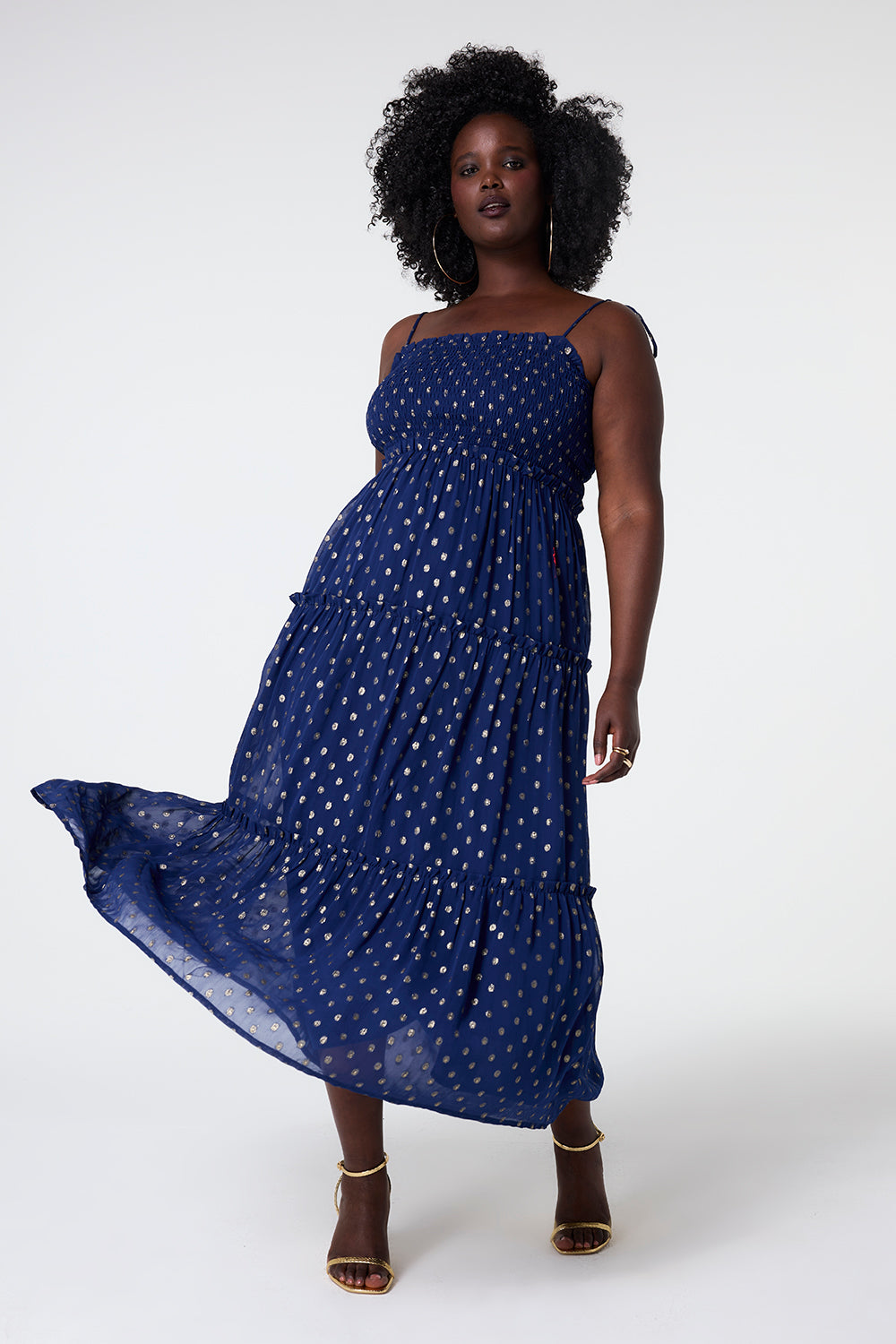 Navy with Gold Lurex Spot Bandeau Maxi Dress Scamp Dude