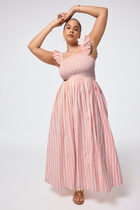 Coral with White Stripe Maxi Sundress