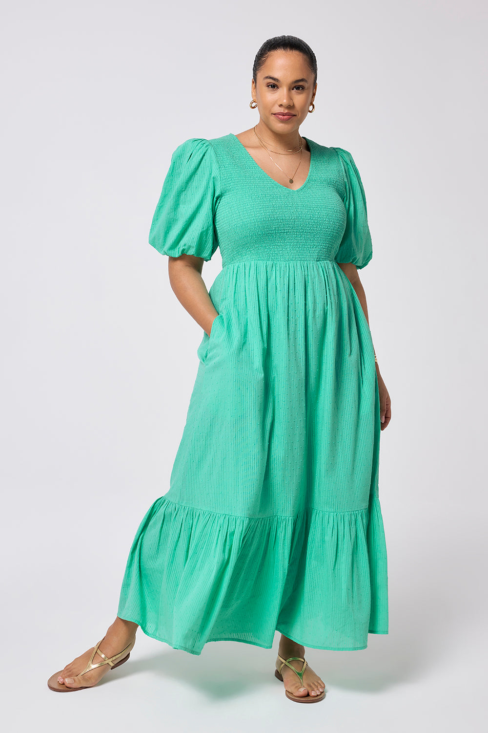 Mint Green Dobby Shirred Puff Sleeve Maxi Dress Scamp & Dude