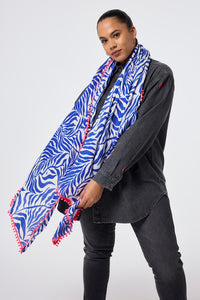 White with Blue Palm Charity Super Scarf