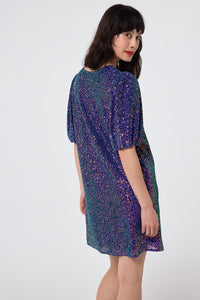 Purple Iridescent Sequin V-Neck Short Dress