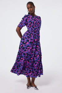 Purple with Pink and Black Snow Leopard Maxi Dress