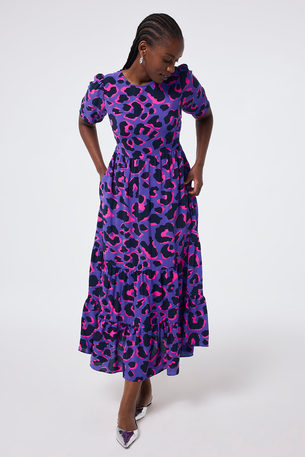 Purple with Pink and Black Snow Leopard Maxi Dress Scamp Dude