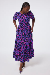 Purple with Pink and Black Snow Leopard Maxi Dress