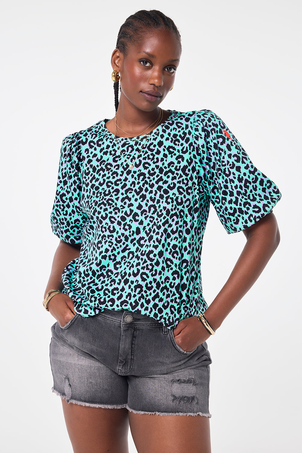 Green leopard top best sale