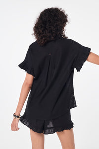 Black Frill Sleeve Shirt