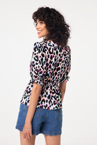 Ivory with Rainbow Shadow Leopard Button Through Blouse
