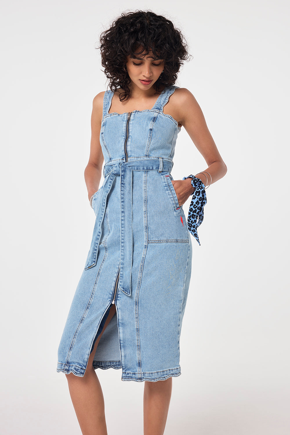 Pale Indigo Wash Scallop Strappy Denim Sundress Scamp & Dude