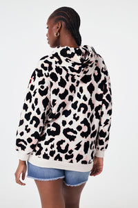 Ivory with Neutral and Black Mega Shadow Leopard Longline Hoodie