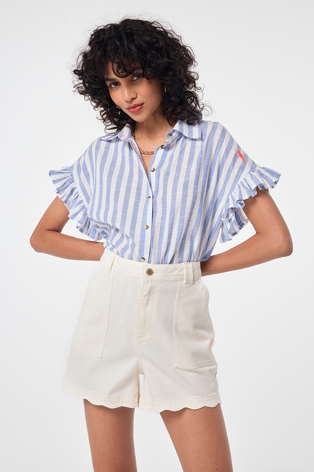 Ecru Scallop Denim Shorts Scamp & Dude