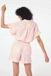 Coral and White Stripe Frill Hem Shorts