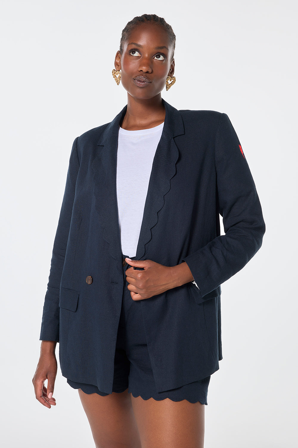 Cropped navy blazer hotsell