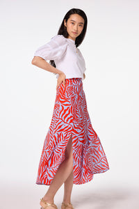 Blue with Red Palm Split Front Skirt