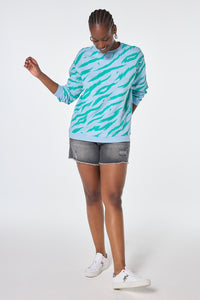 Light Blue with Green Graphic Tiger Oversized Sweatshirt