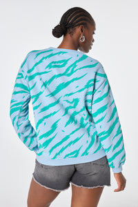 Light Blue with Green Graphic Tiger Oversized Sweatshirt