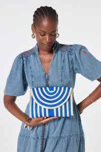 Natural with Blue Stripe Woven Clutch Bag