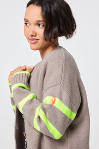 Oatmeal and Neon Yellow Stripe Cardigan